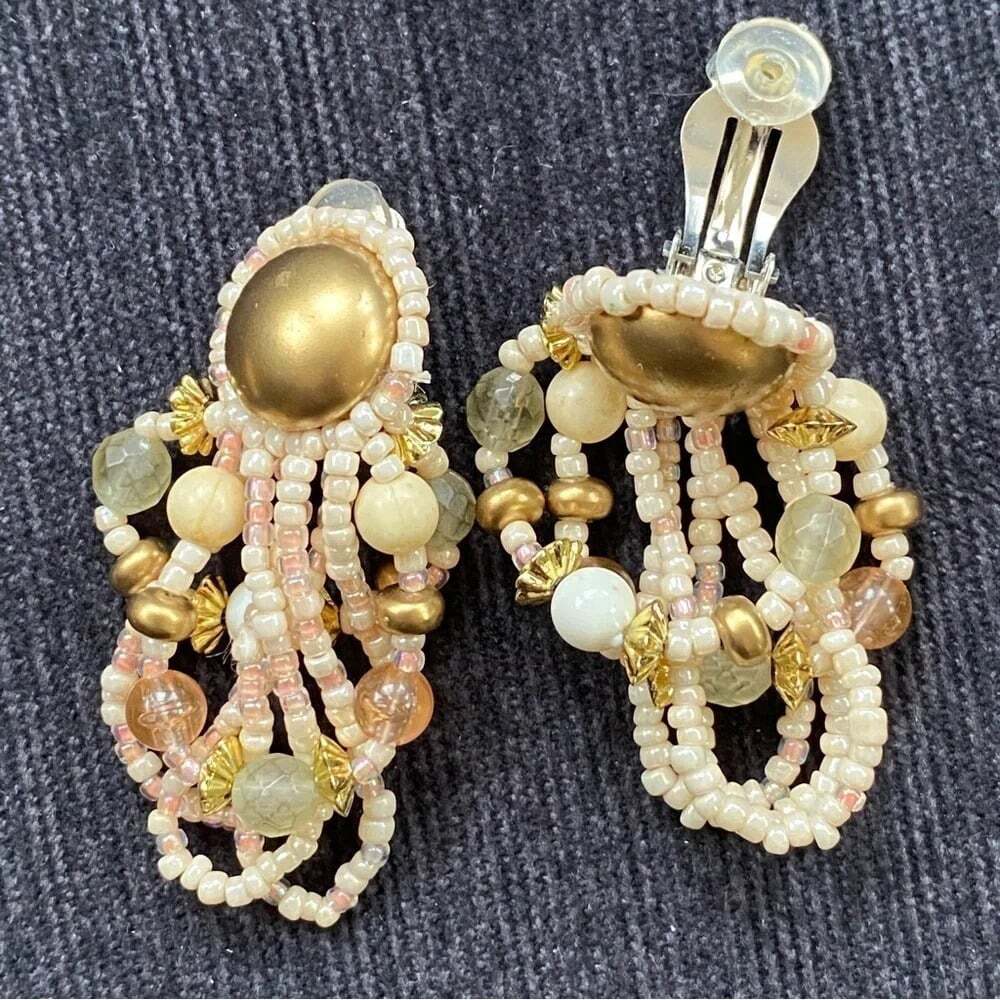 Vintage 80s 90s Beaded Clip On Earrings